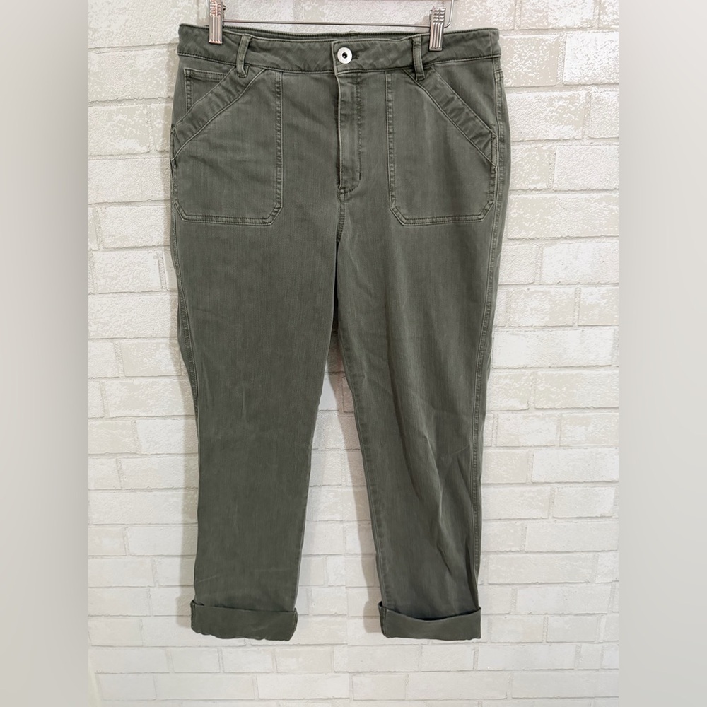 J. Jill Denim High Rise Straight Leg Green Cargo Roll Cuff Pants Size 12 #3030